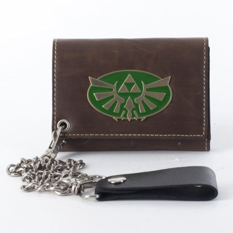 Wallet: Zelda - Triforce Gold Green on Brown w/ Chain