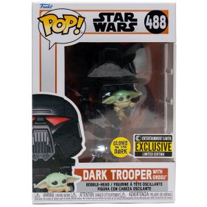 Star Wars: Mandalorian - Darktrooper w/ Grogu GITD Pop Figure (EE Exclusive)